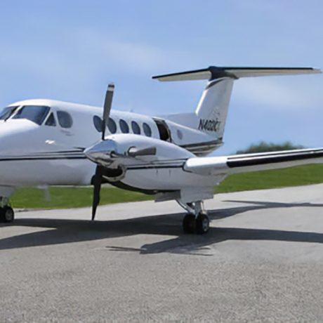 The King Air B200 on the runway, an aircraft in the Southwest Aircraft Charter fleet.