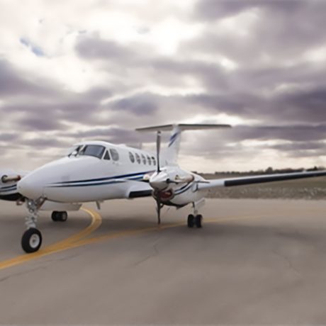 The King Air B200 on the runway, an aircraft in the Southwest Aircraft Charter fleet.